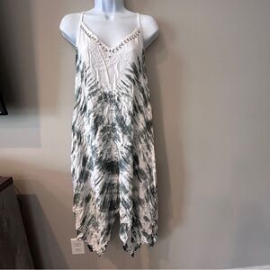 Santiki Women's Beaded V-neck Spaghetti Strap Tie Dye Beach Midi Dress Large